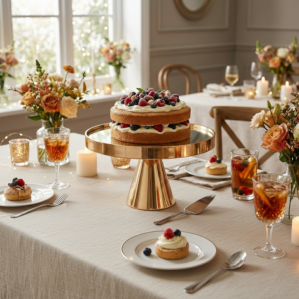 8" Gold Pedestal Cake Stand with Mirror Top