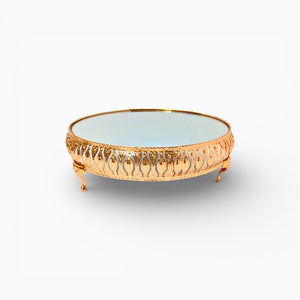 10" Gold Scrollwork Rim Cake Stand with Mirror Top