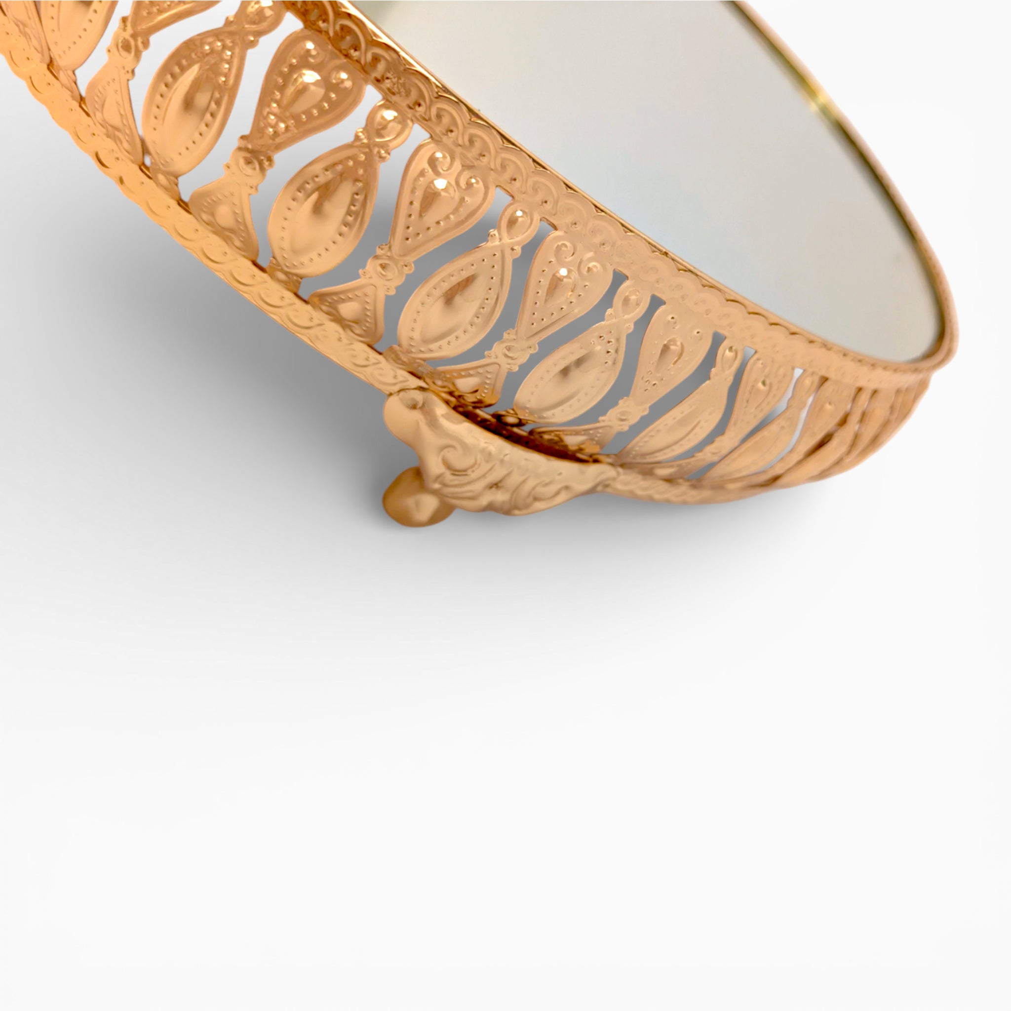 10" Gold Scrollwork Rim Cake Stand with Mirror Top