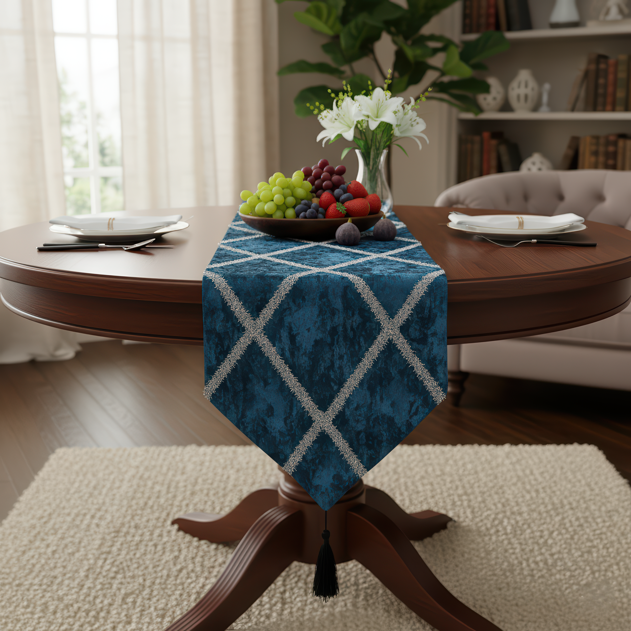 Deep Blue Velvet Runner