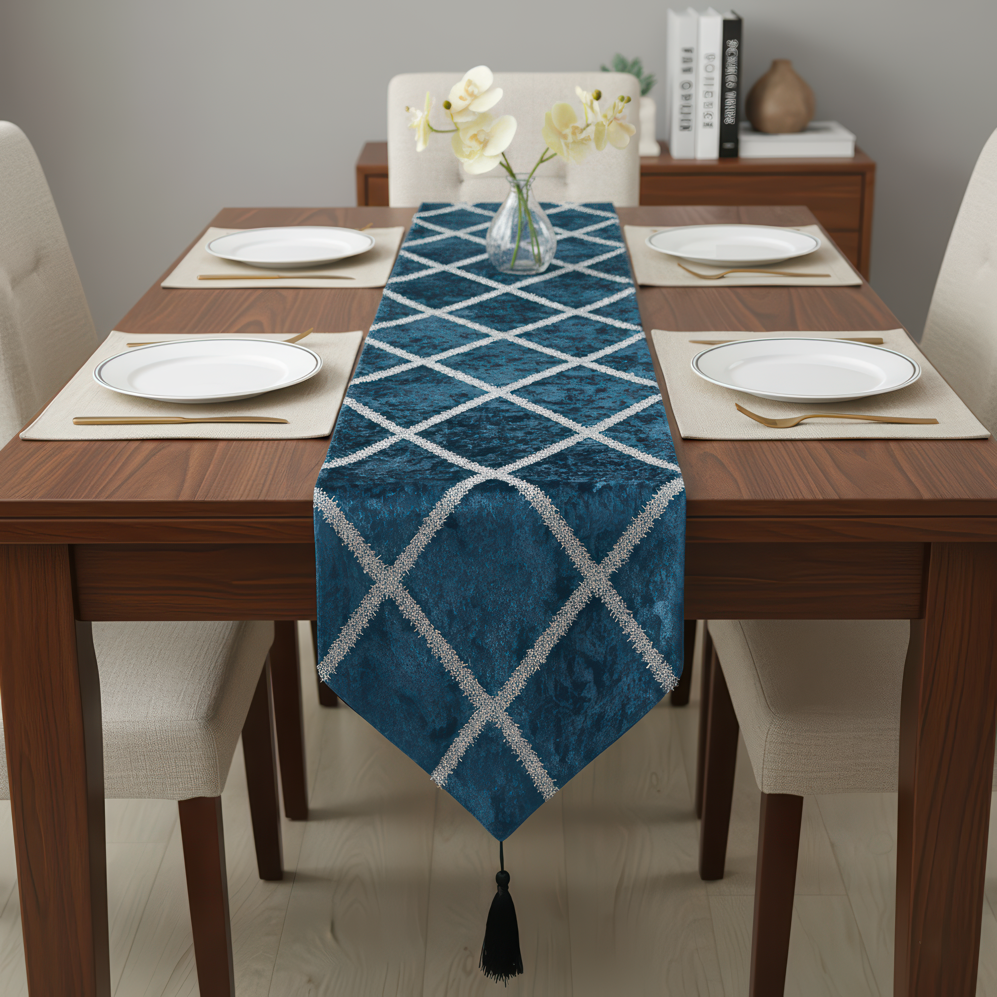 Deep Blue Velvet Runner