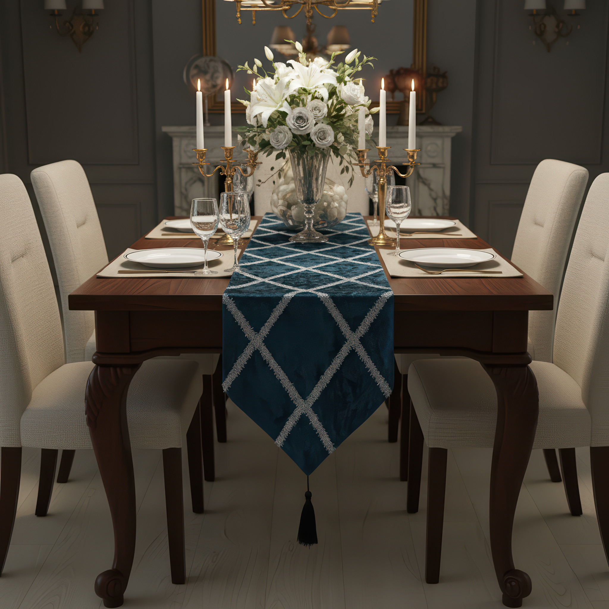 Deep Blue Velvet Runner