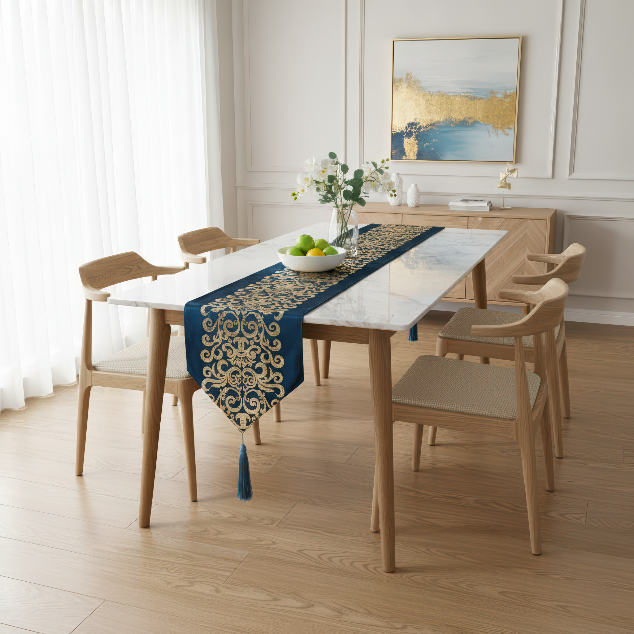 Dark Blue Gold Foil Runner