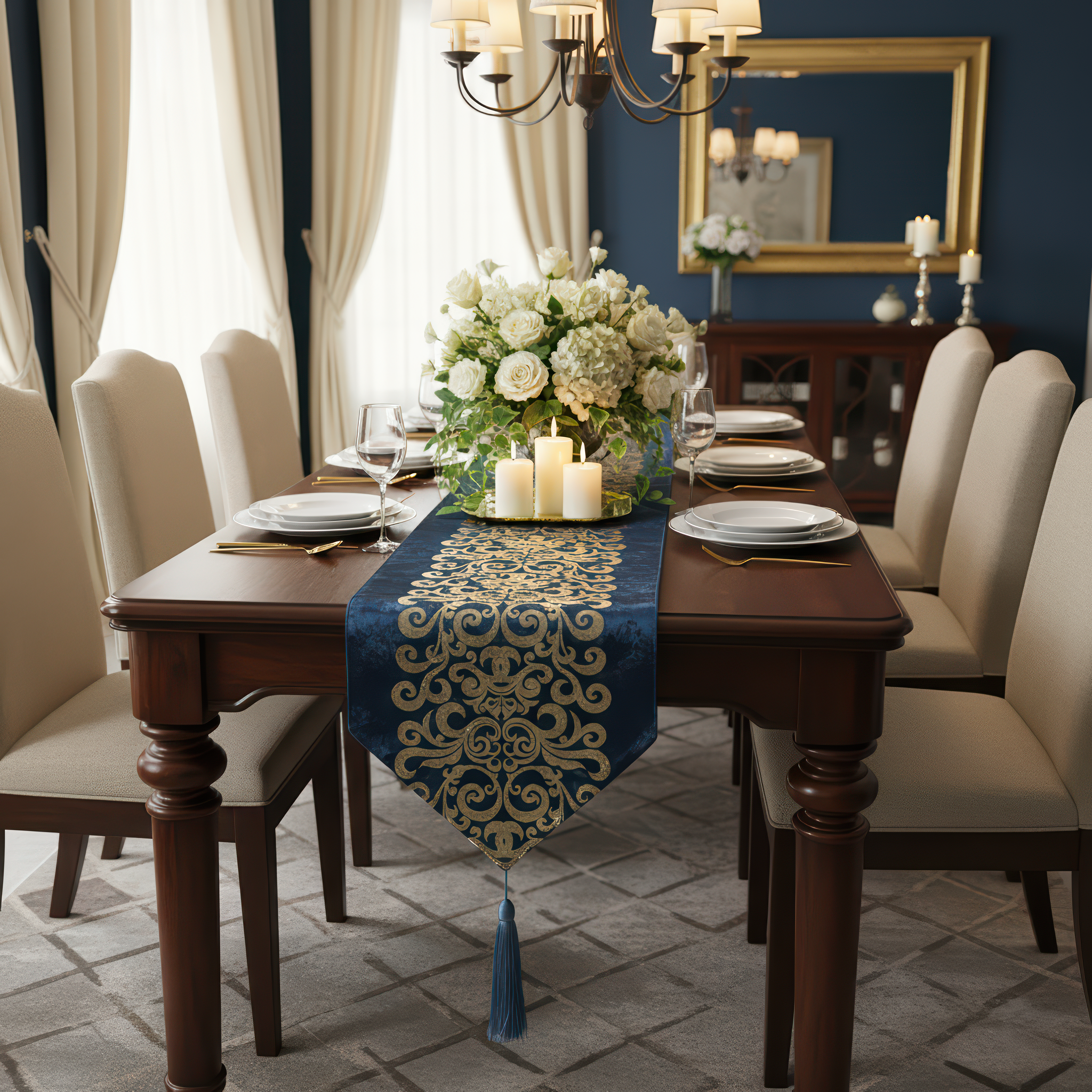 Dark Blue Gold Foil Runner