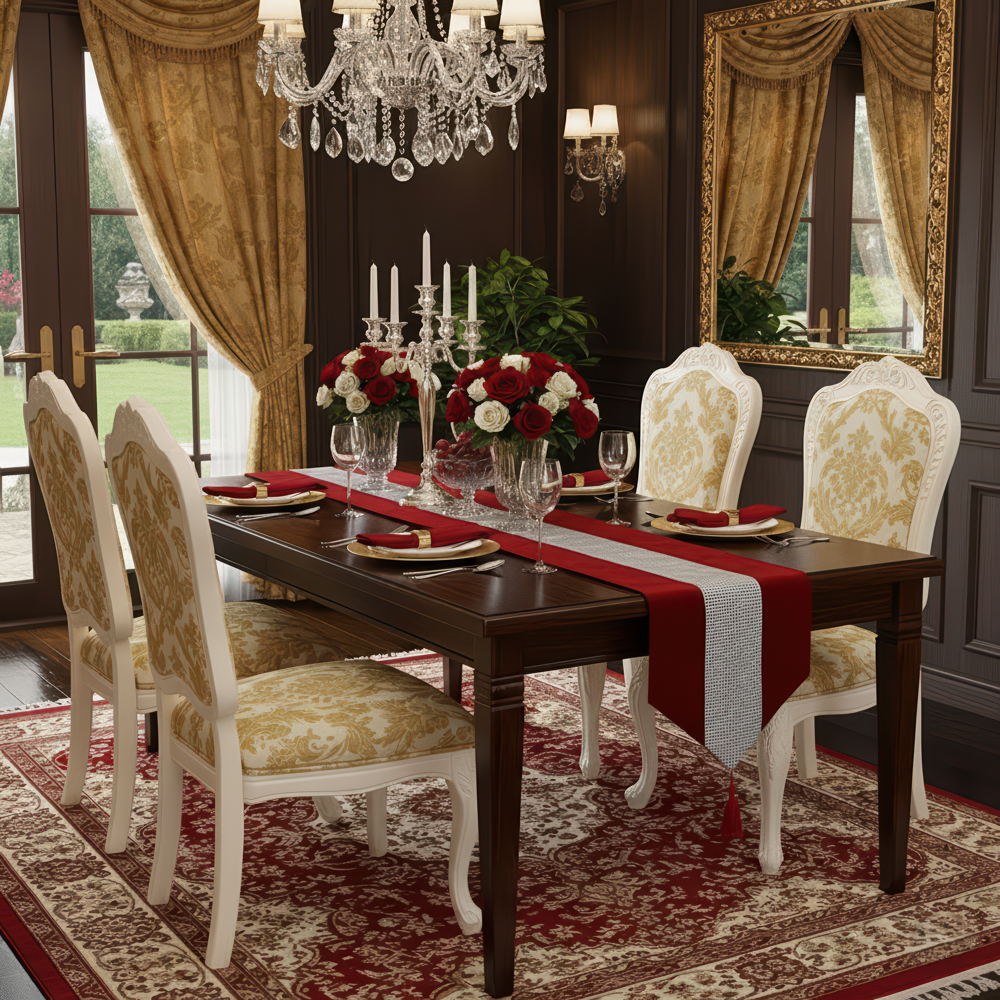 Red Rhinestone Mesh Runner