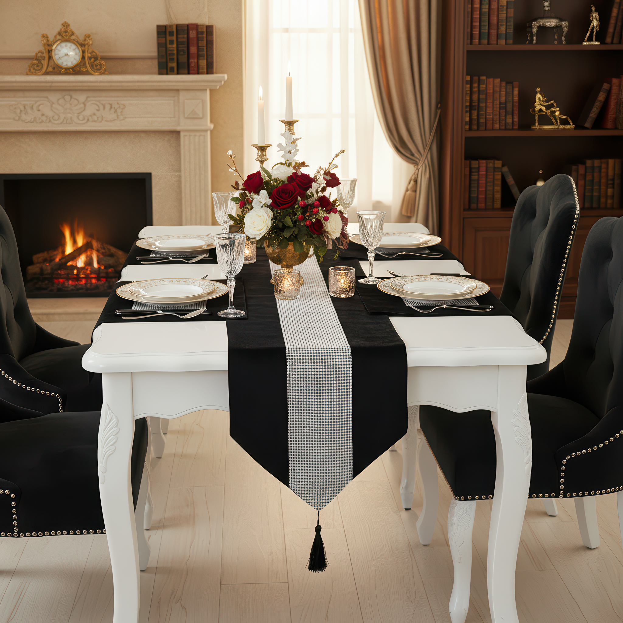 Black Rhinestone Mesh Runner