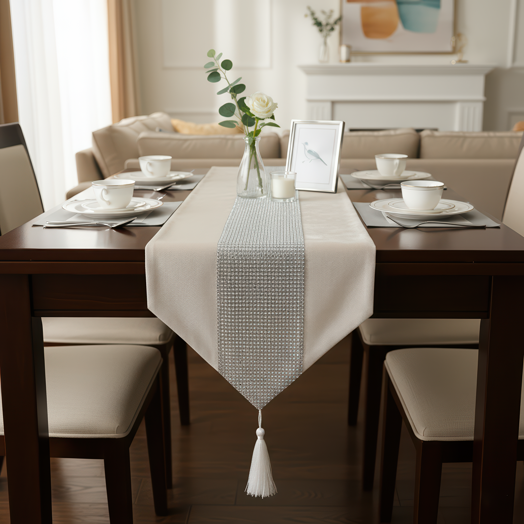 Off-White Rhinestone Mesh Runner