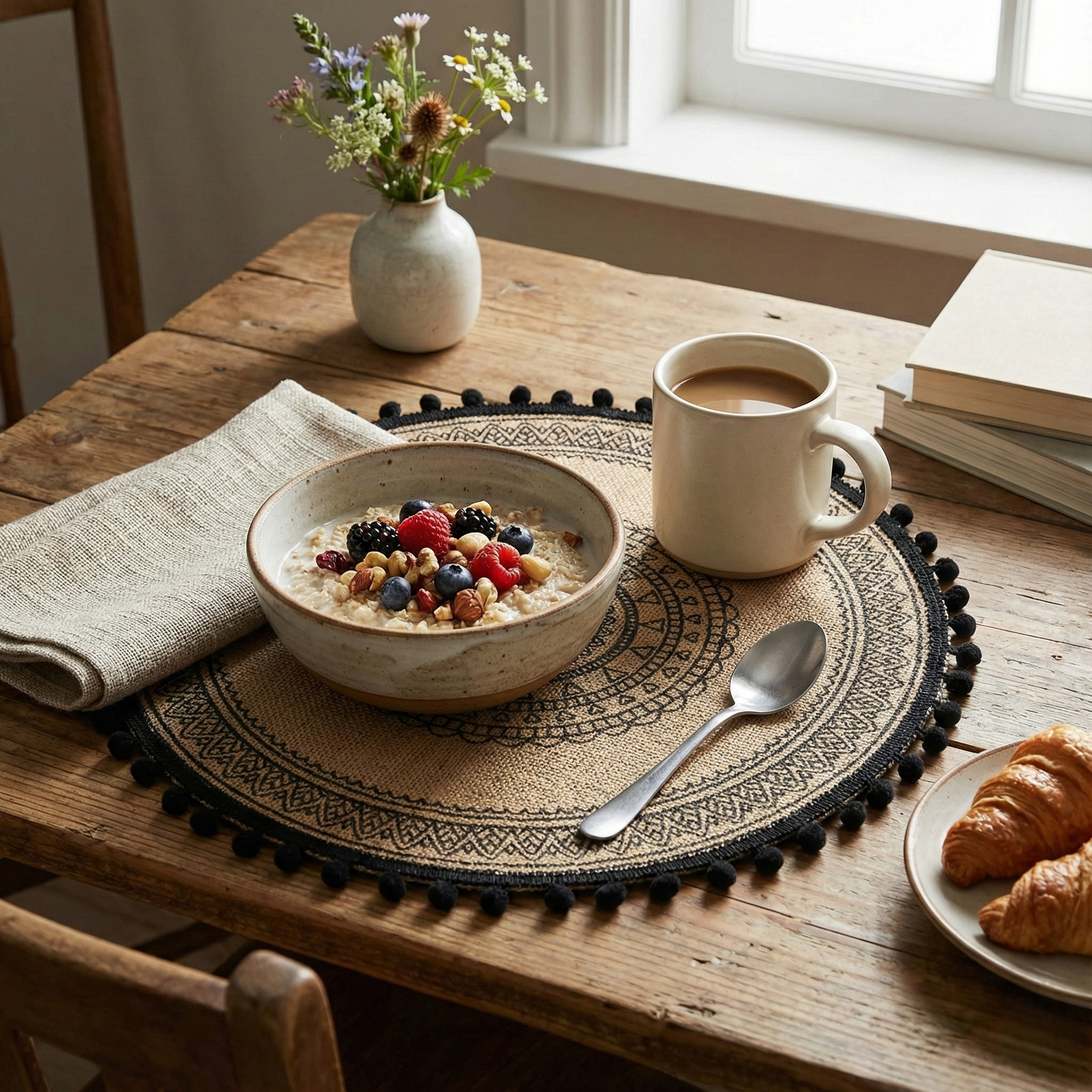 Black Mandala Jute Placemats, Set of 6
