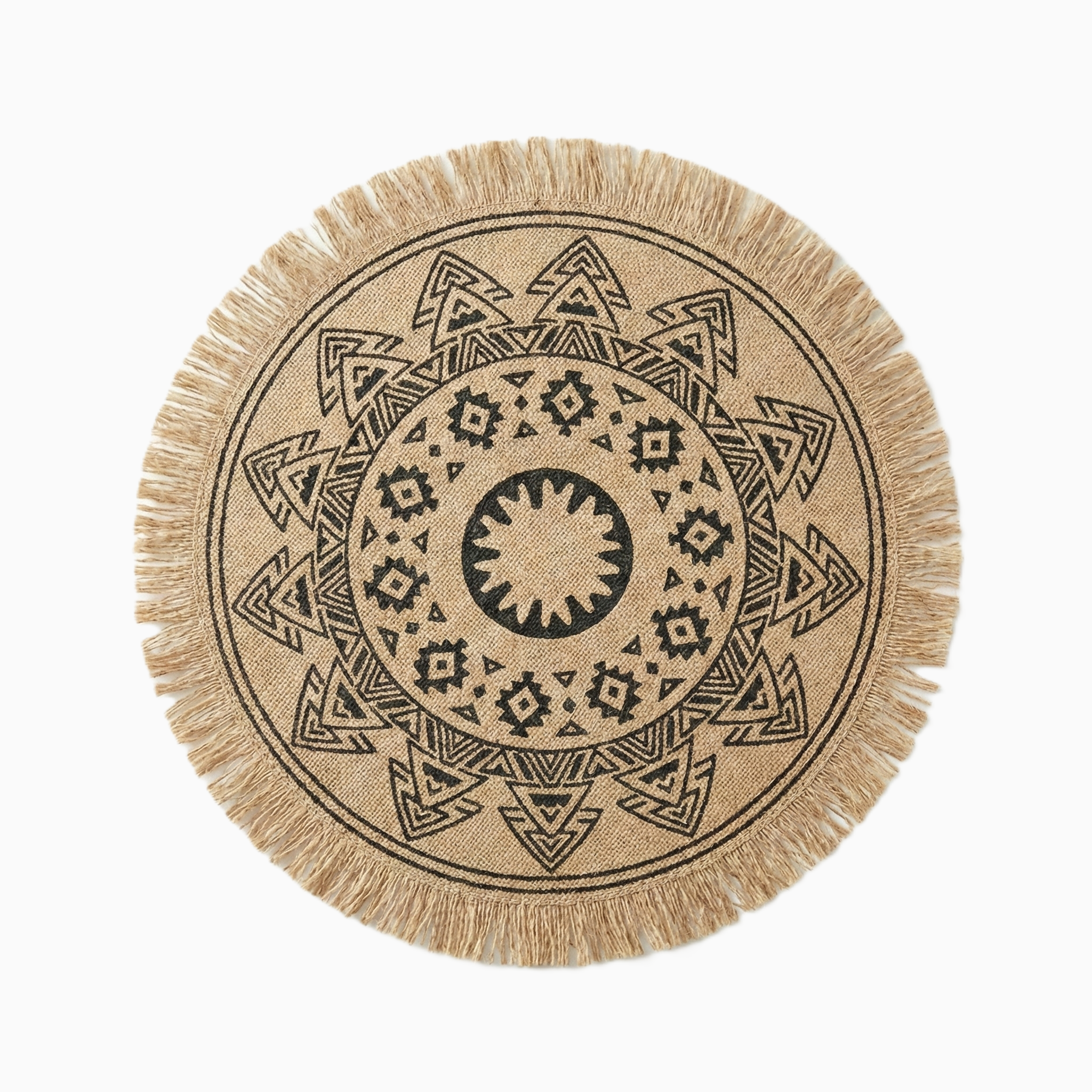 Fringed Sunburst Jute Placemats, Set of 6
