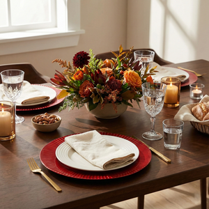 Crimson Pleated Charger Plates, Set of 5