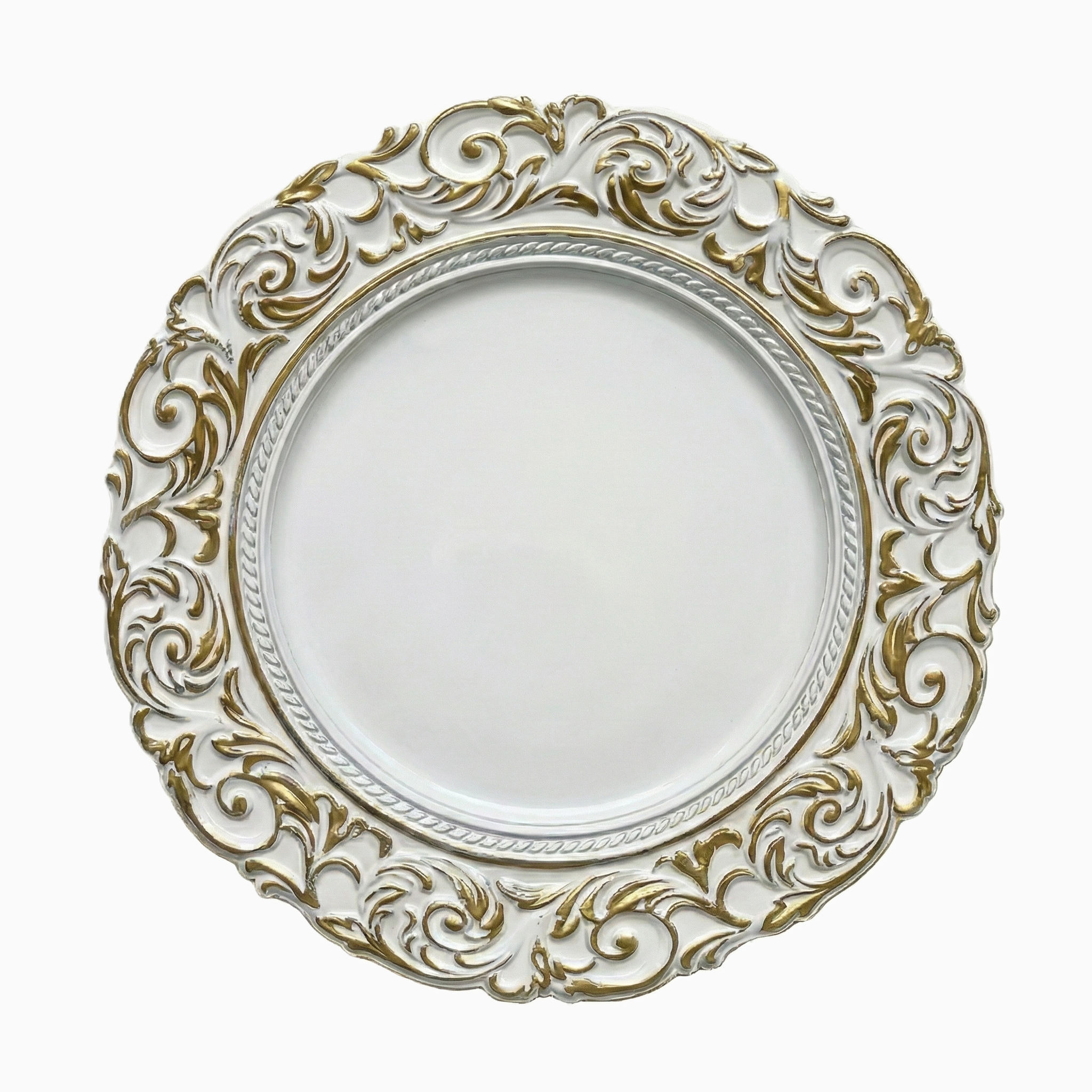 White & Gold Scroll Charger Plates, Set of 5