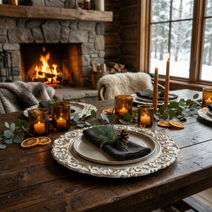 White & Gold Scroll Charger Plates, Set of 5