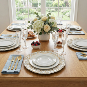 White & Gold Scroll Charger Plates, Set of 5