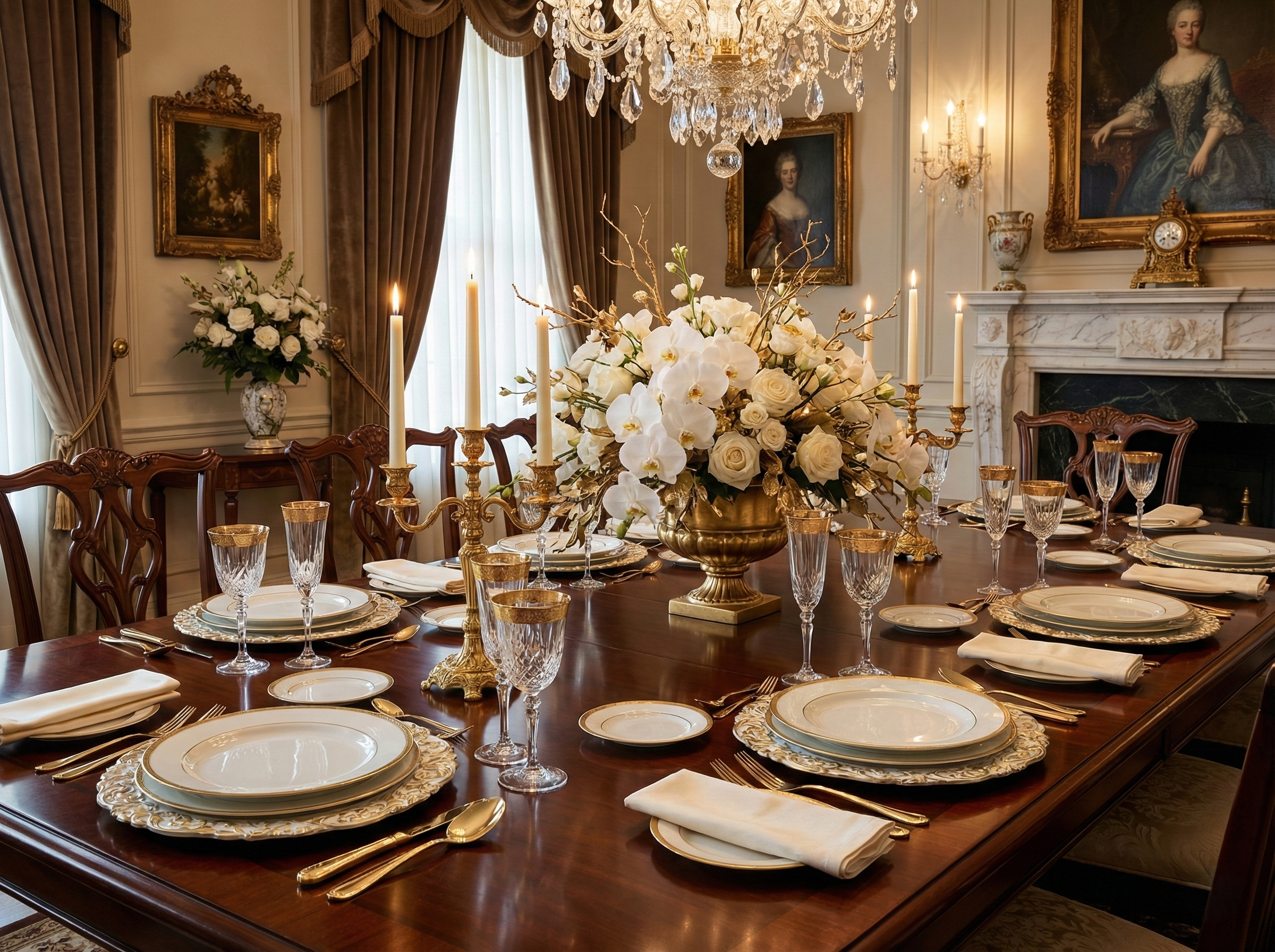 White & Gold Scroll Charger Plates, Set of 5