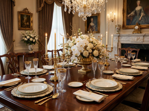 White & Gold Scroll Charger Plates, Set of 5