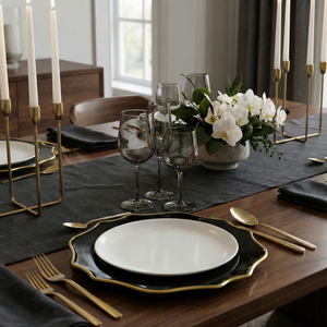 Black & Gold Wave Charger Plates, Set of 5