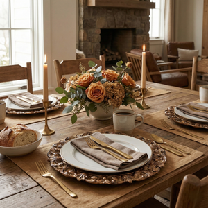 Antique Copper Medallion Charger Plates, Set of 5