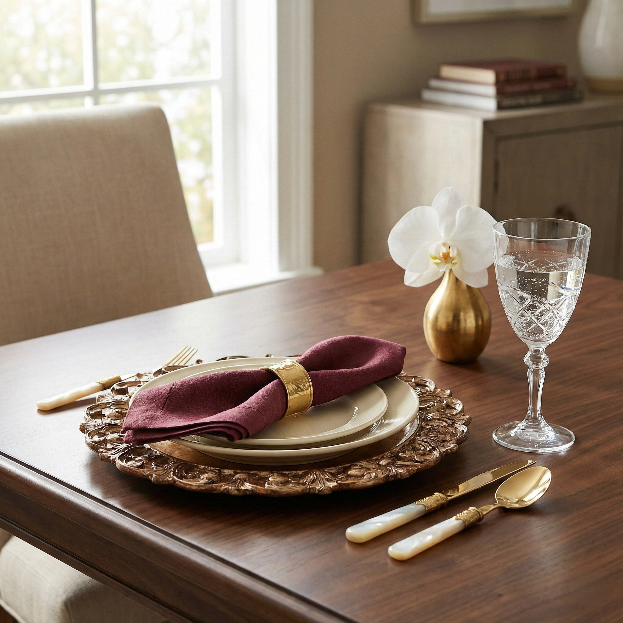 Antique Copper Medallion Charger Plates, Set of 5