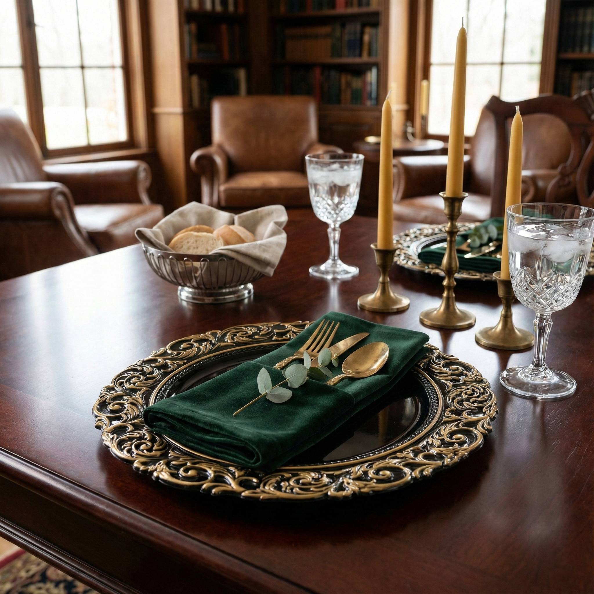 Black & Gold Scroll Charger Plates, Set of 5