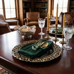 Black & Gold Scroll Charger Plates, Set of 5