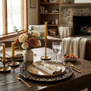 Black & Gold Scroll Charger Plates, Set of 5