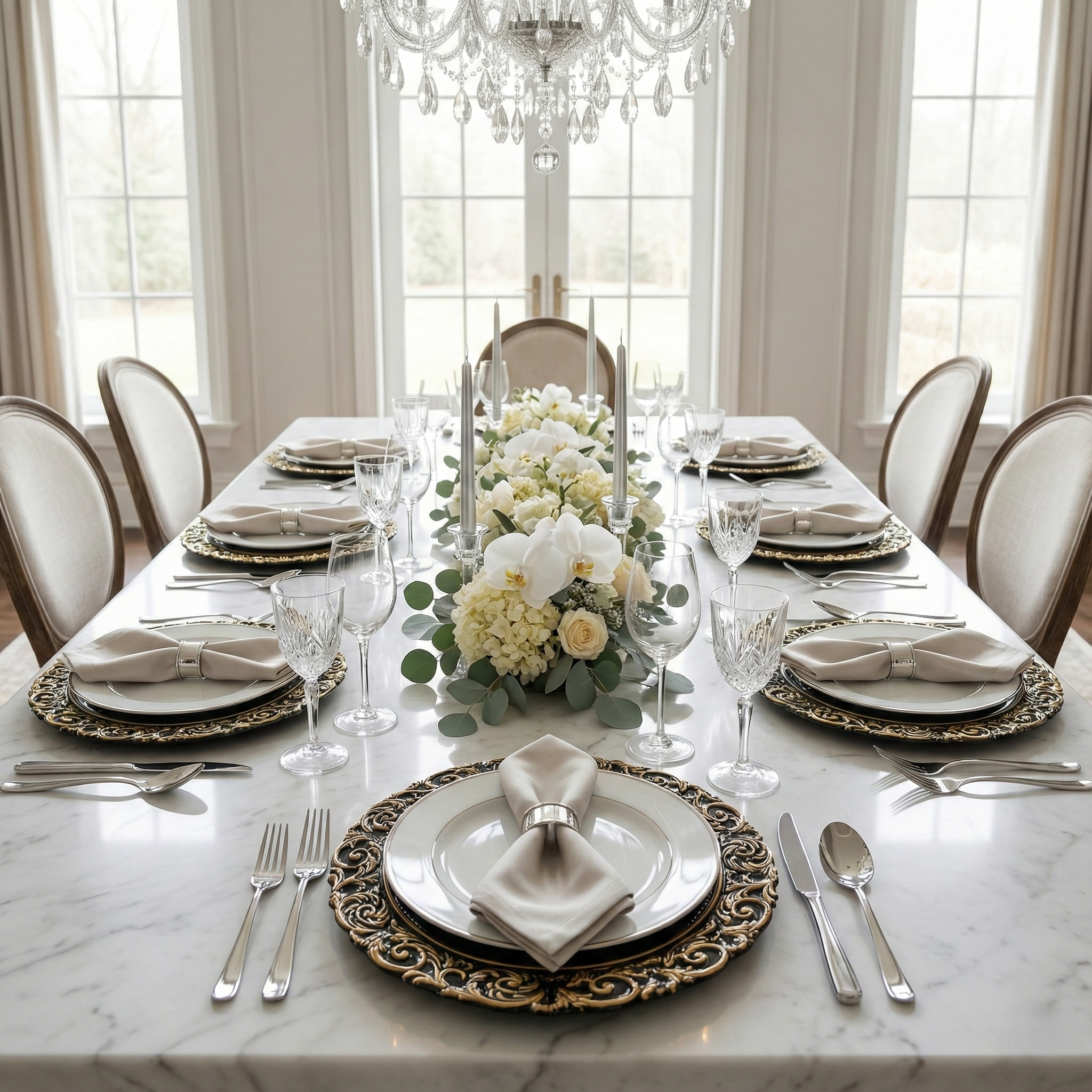 Black & Gold Scroll Charger Plates, Set of 5