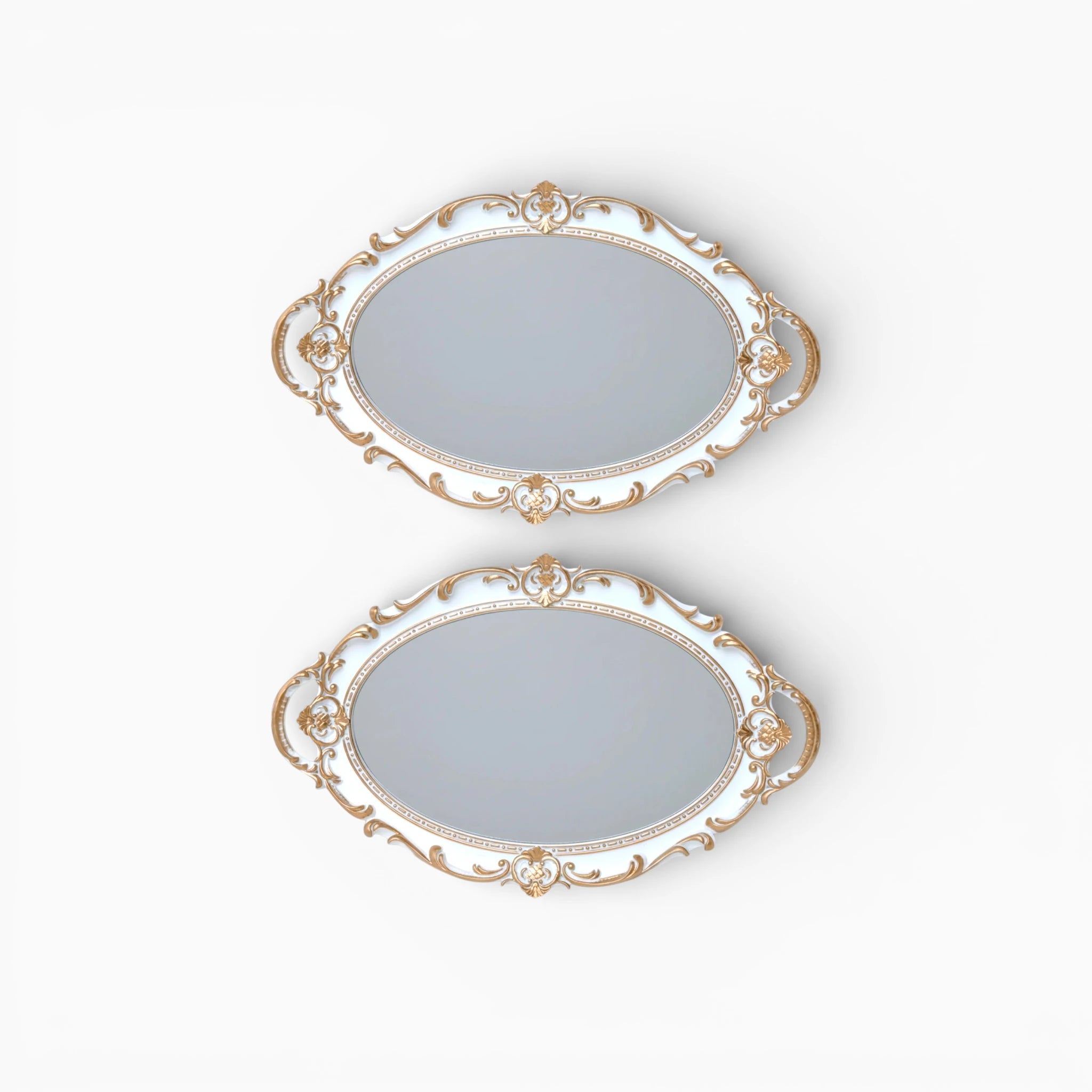 White Oval Mirror Serving Tray, Set of 1