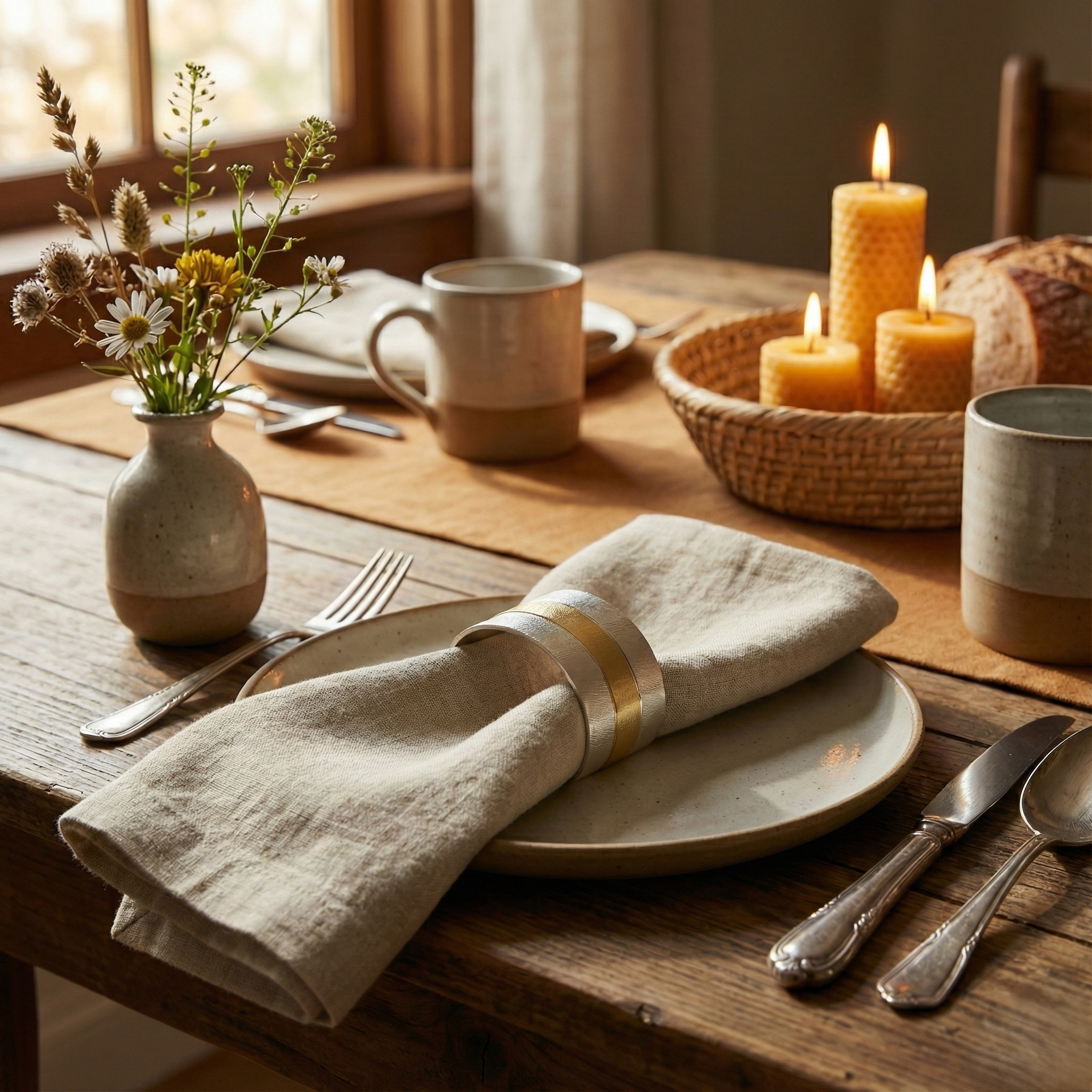 Silver and Gold Metal Napkin Rings, Set of 5