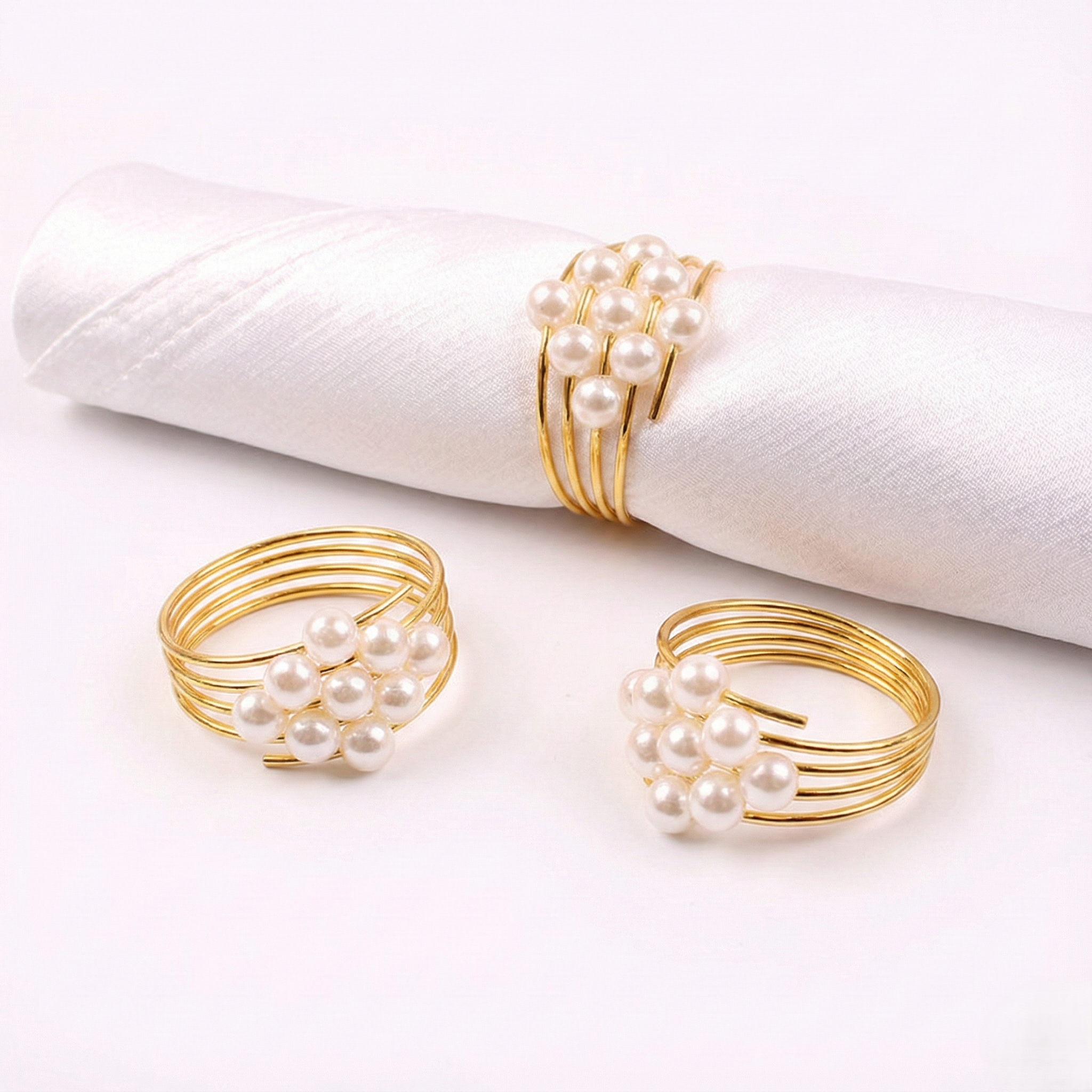 Pearl Cluster Stainless Steel Napkin Rings, Set of 5