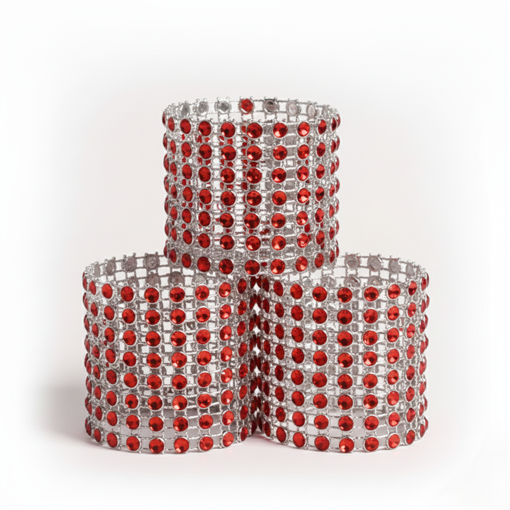 Red Rhinestone Velcro Napkin Wraps, Set of 5