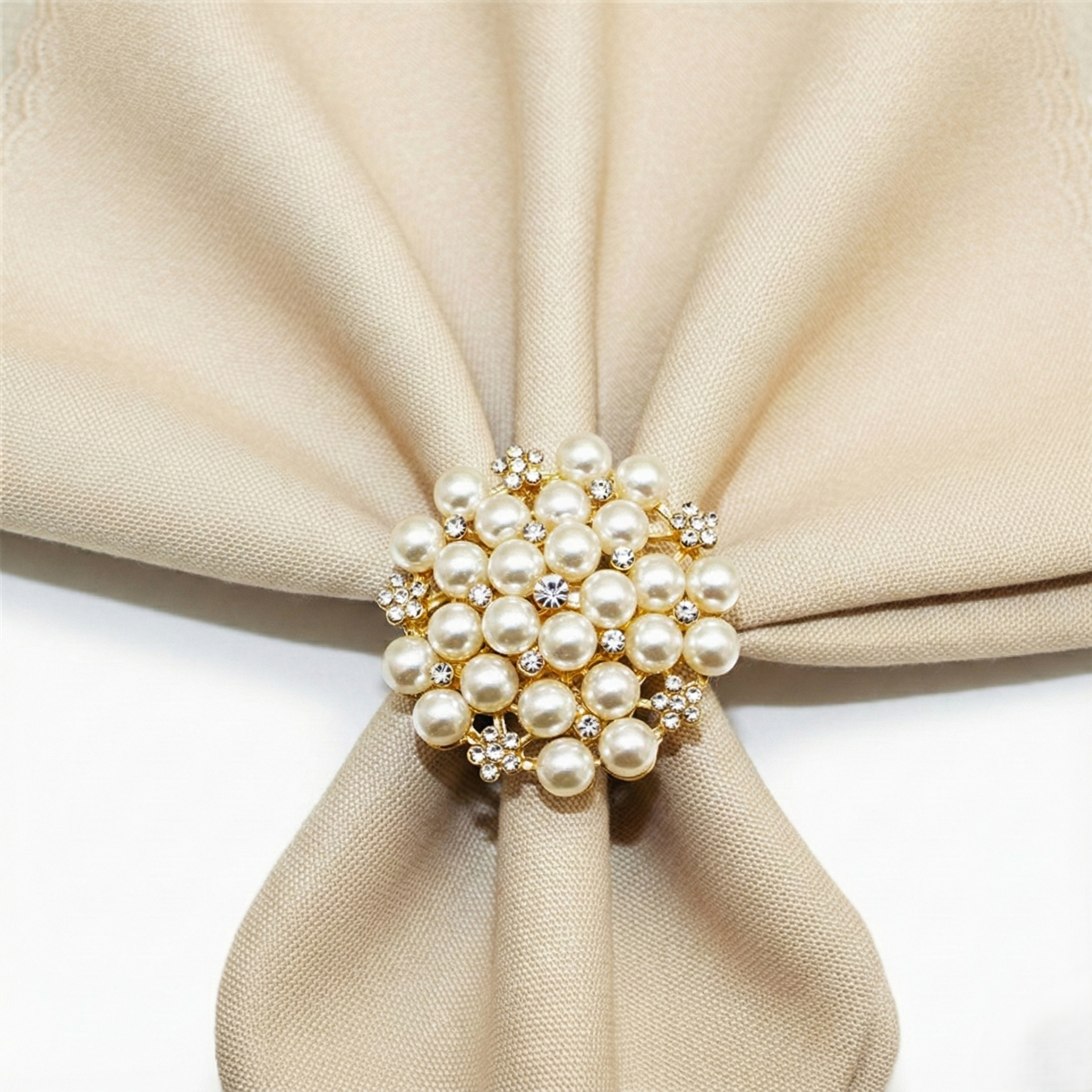 Pearl and Crystal Stainless Steel Napkin Rings, Set of 5