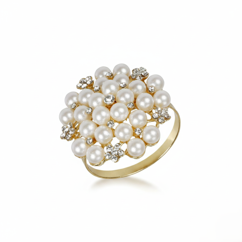 Pearl and Crystal Stainless Steel Napkin Rings, Set of 5