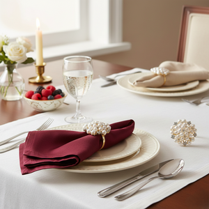 Pearl and Crystal Stainless Steel Napkin Rings, Set of 5