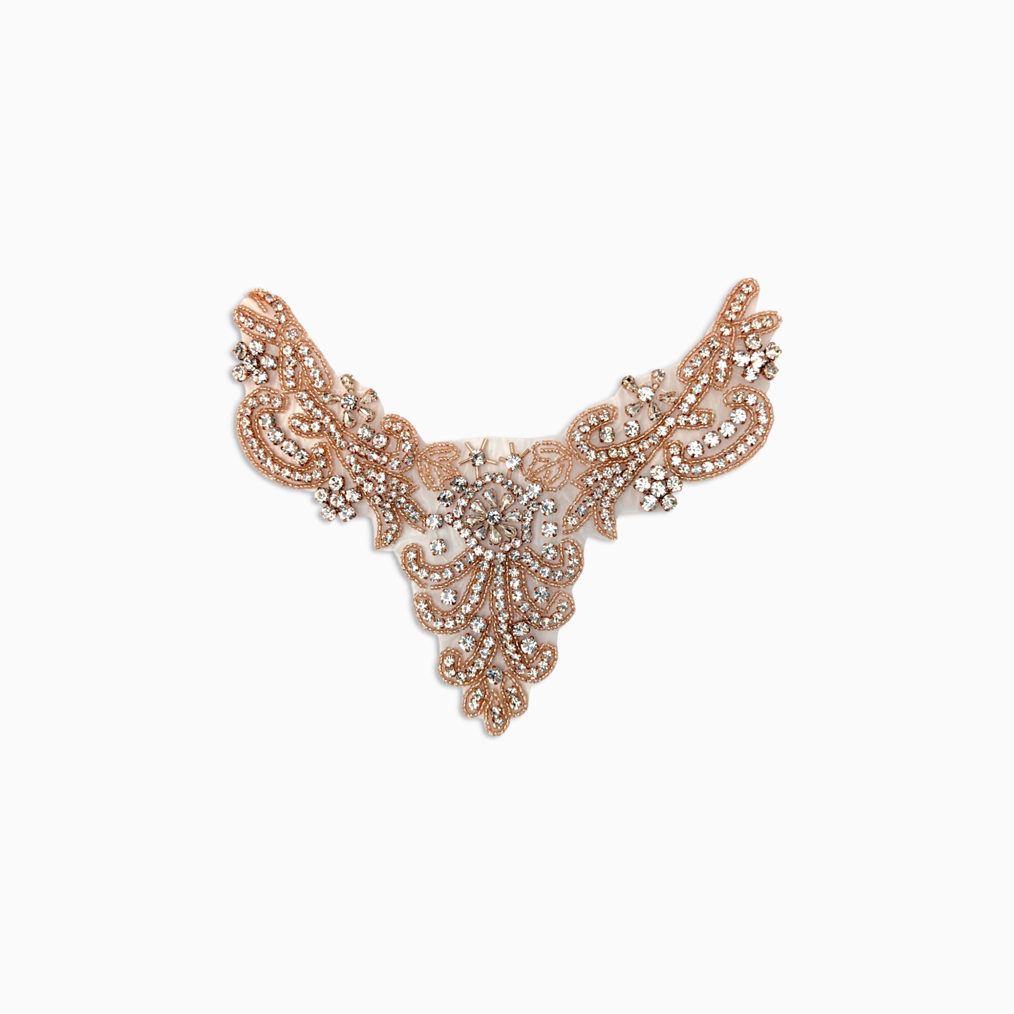 Rose Gold V Neck Rhinestone Applique, Iron on (Hotfix)