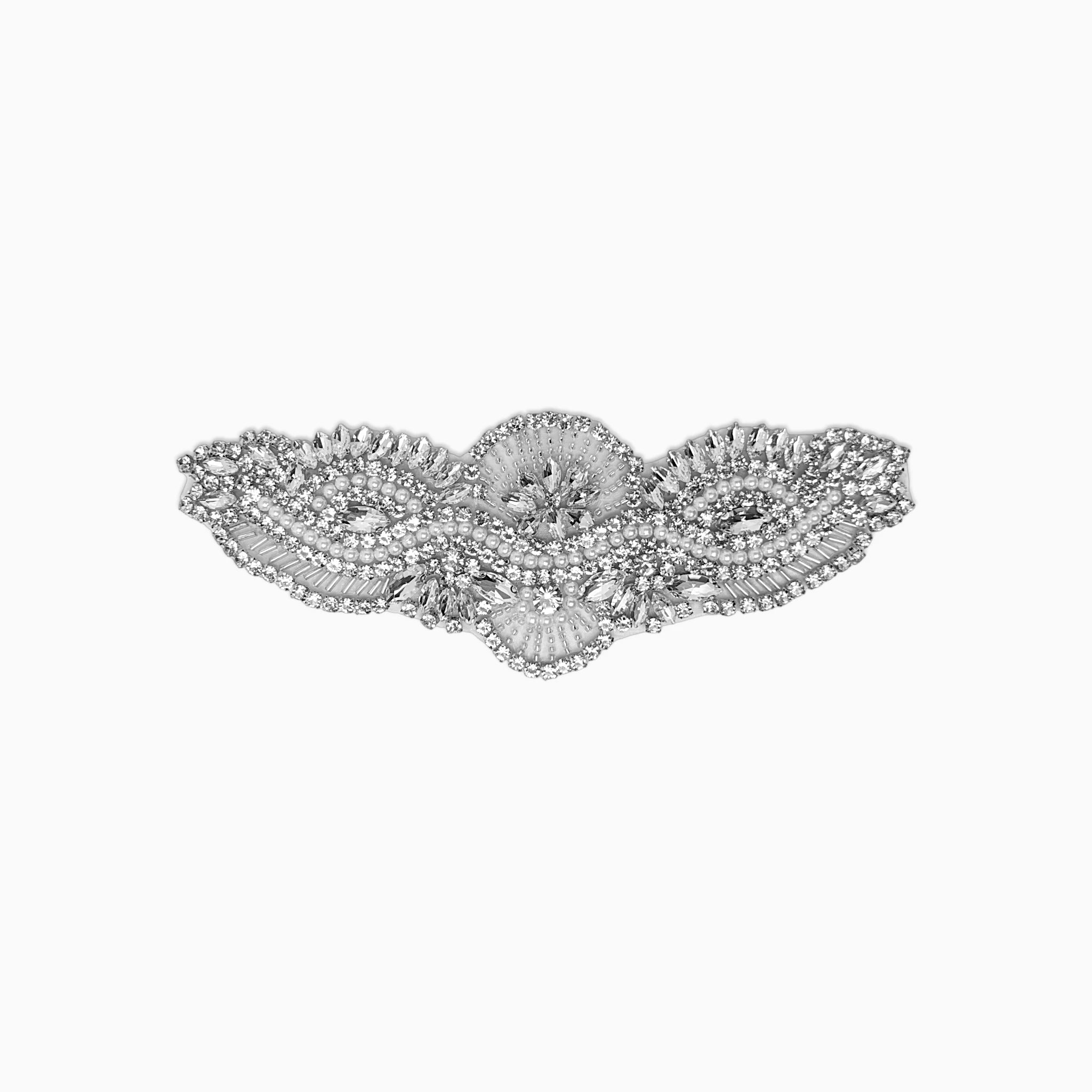 Scrollwork V Neck Rhinestone Applique, Iron on (Hotfix)