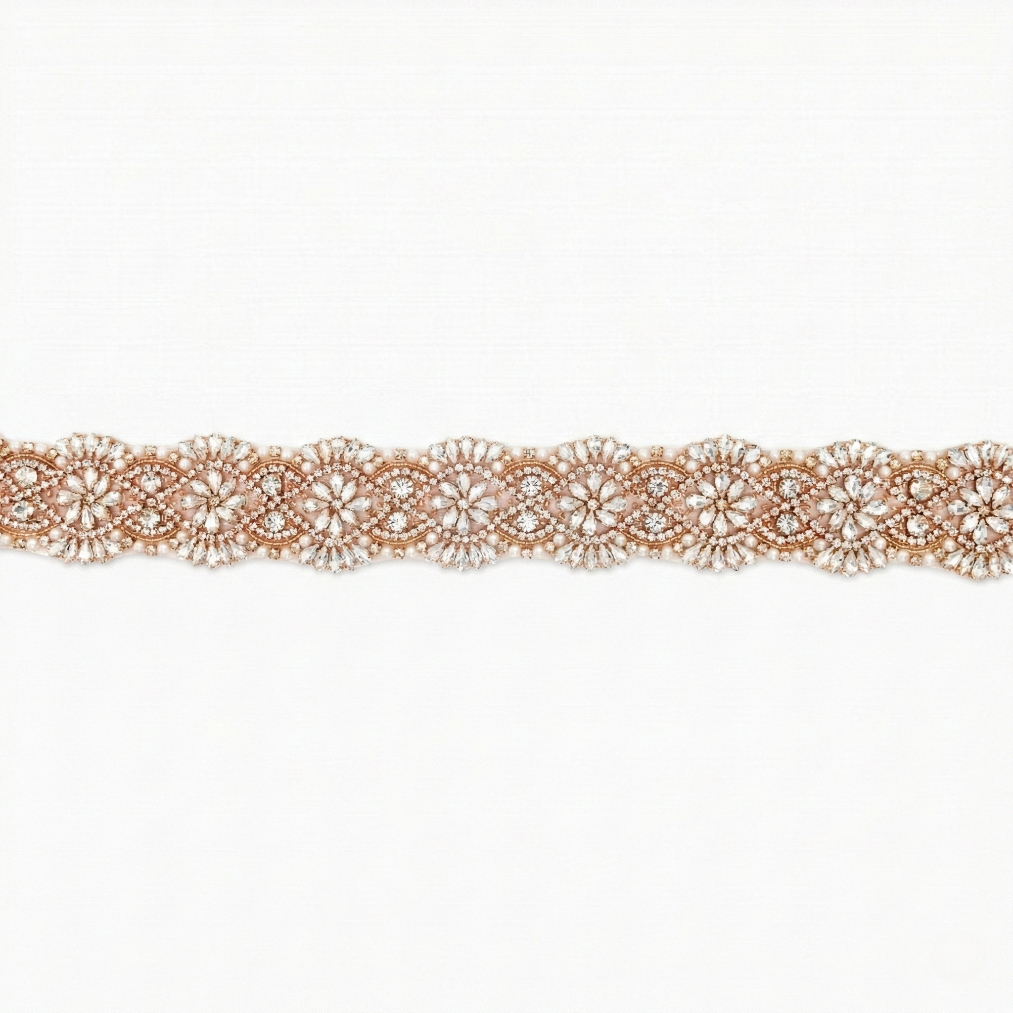 Rose Gold Scallop Rhinestone Trim, Iron on (Hotfix)