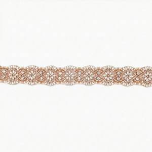 Rose Gold Scallop Rhinestone Trim, Iron on (Hotfix)