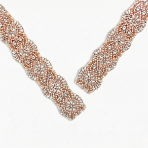 Rose Gold Scallop Rhinestone Trim, Iron on (Hotfix)