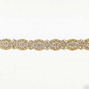 Gold Oval Chain Rhinestone Trim, Iron on (Hotfix)