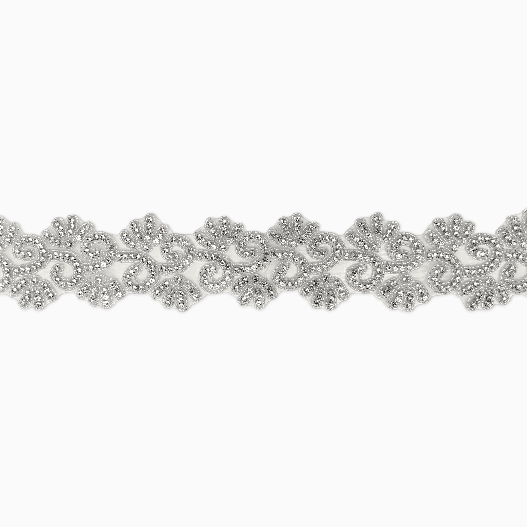 Floral Lace Rhinestone Trim, Iron on (Hotfix)