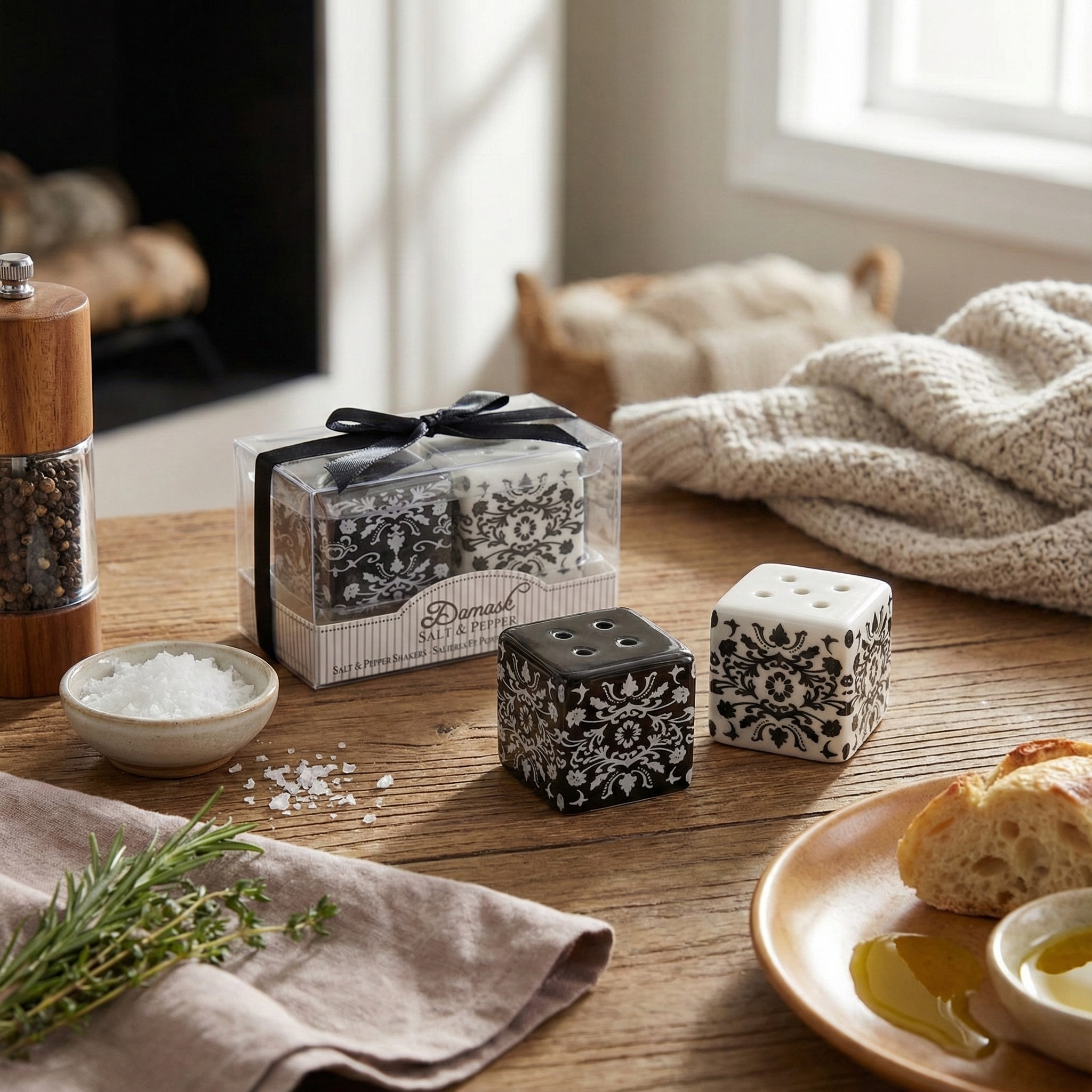 Black & White Damask Shakers Favor Gift