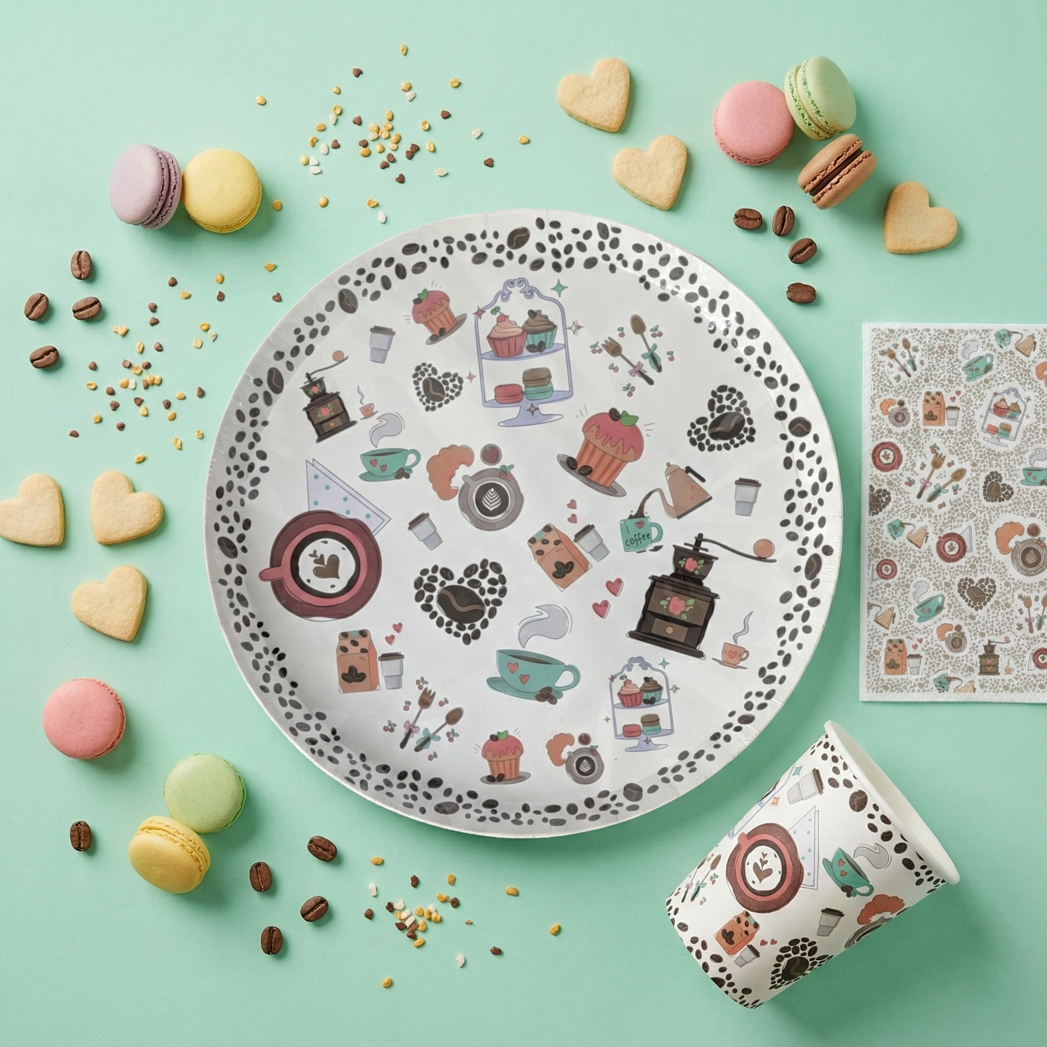 Coffee Large Paper Plates, Set of 8