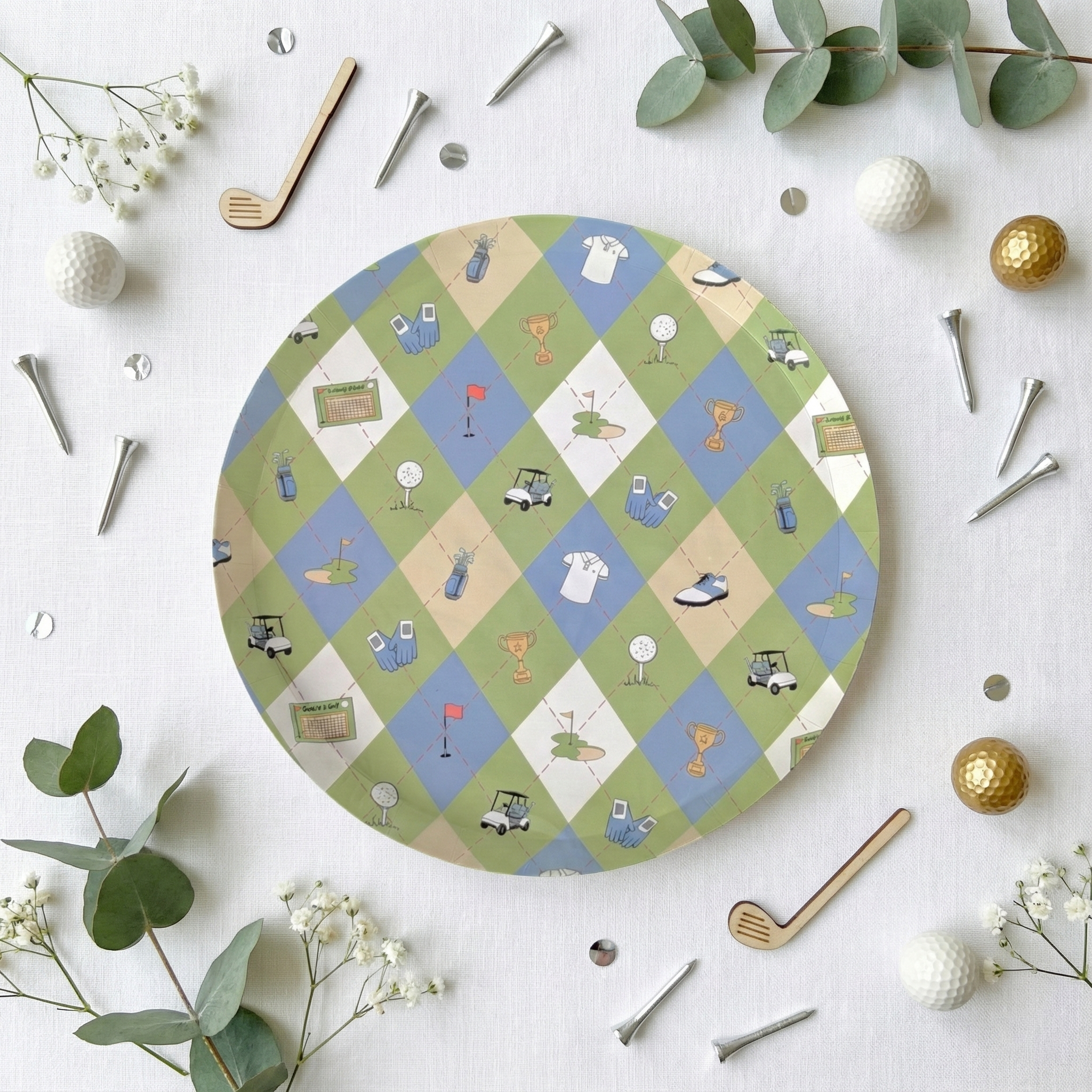 Golf Large Paper Plates, Set of 8