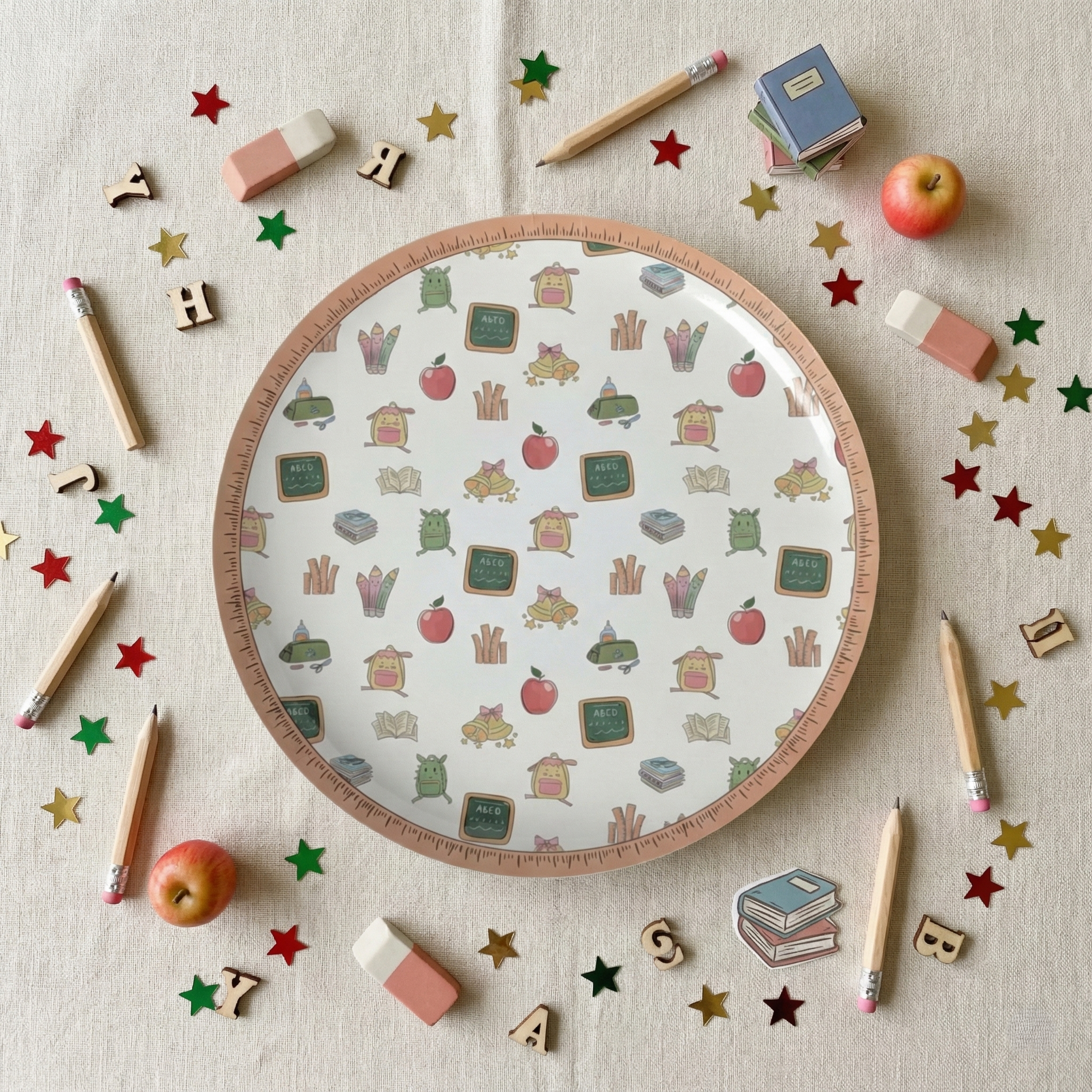 School Large Paper Plates, Set of 8