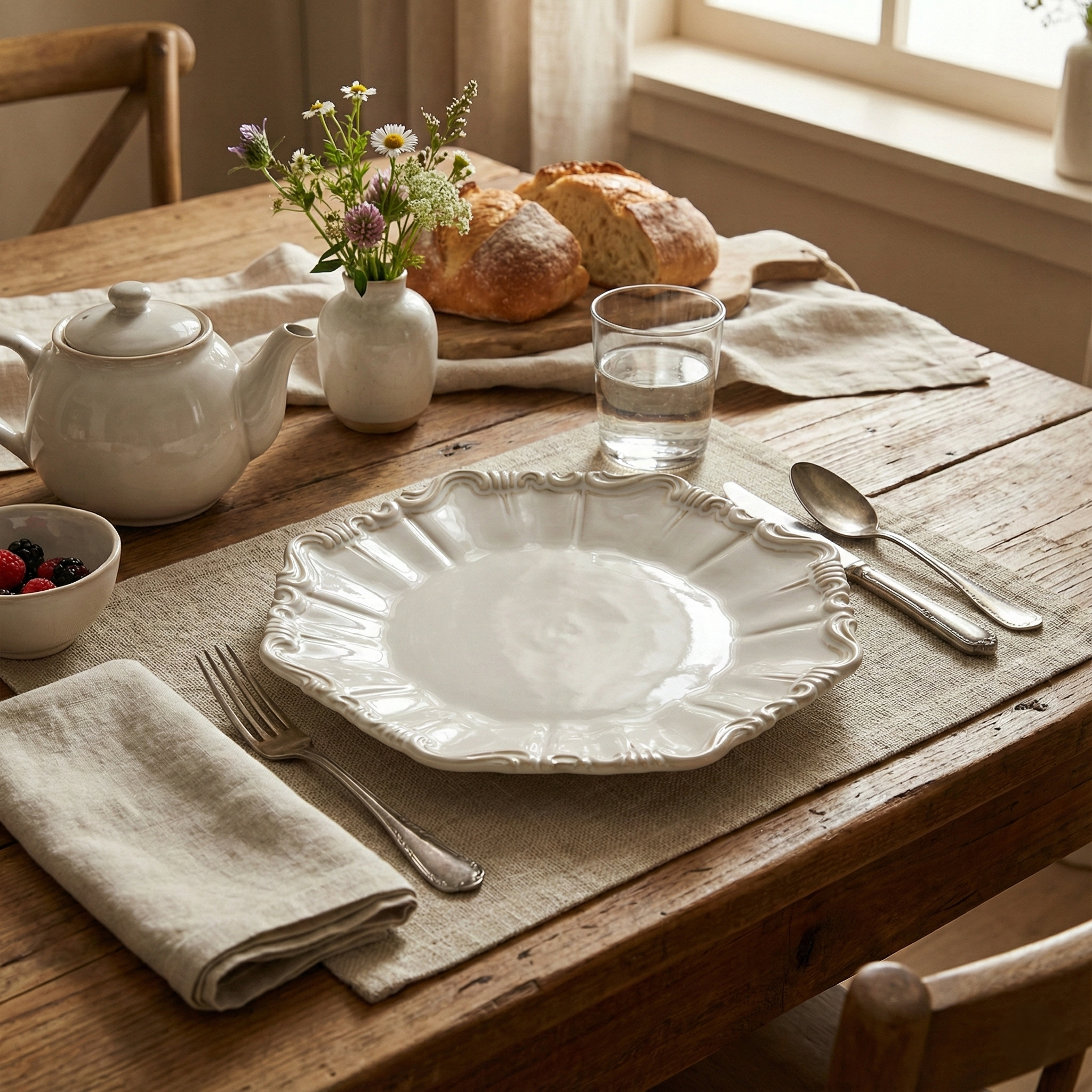 Ivory Ruffle Dinner Plates, Set of 2