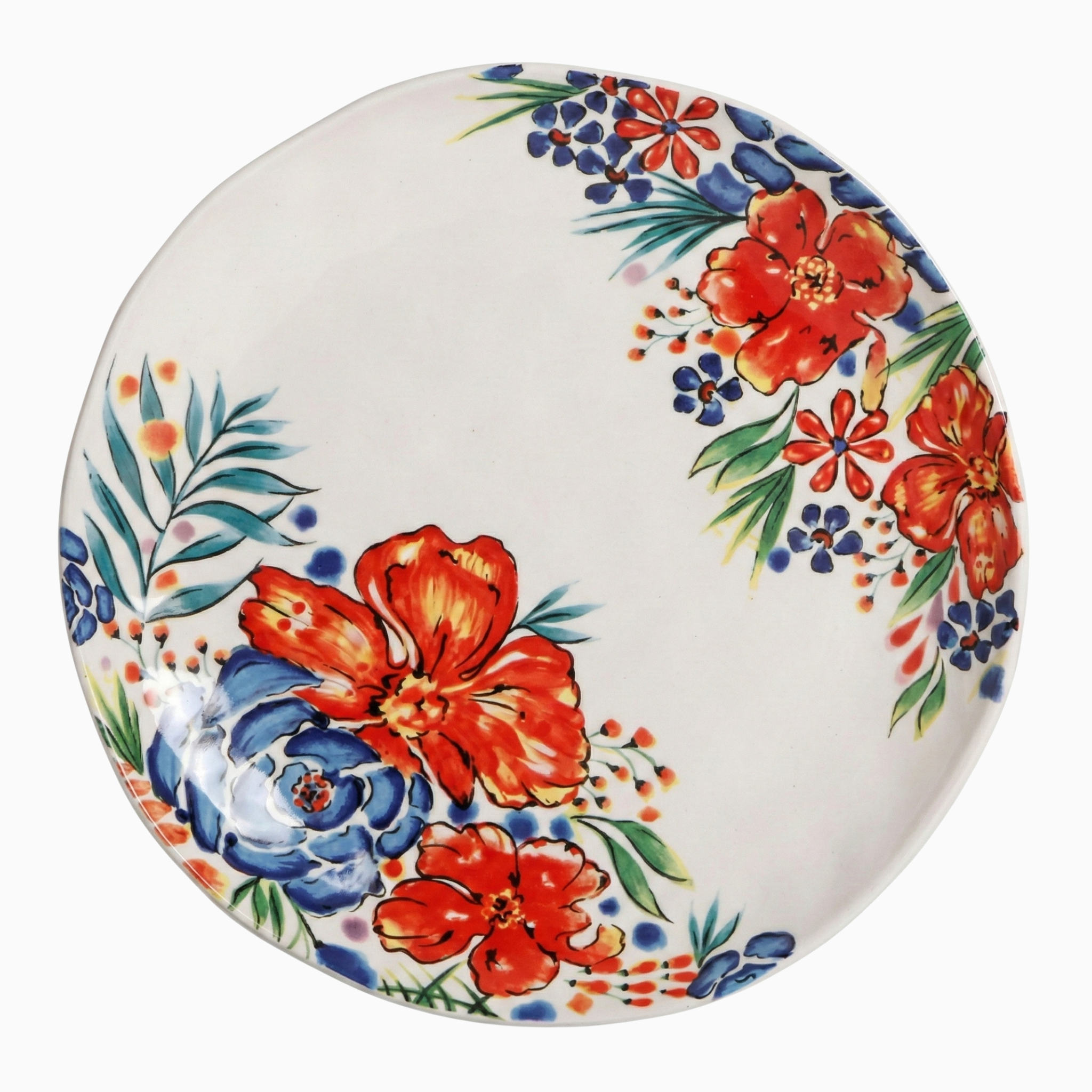 Red Blue Floral Dinner Plates, Set of 2