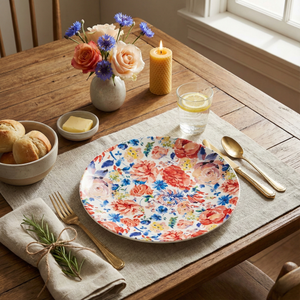 Colorful Allover Floral Dinner Plates, Set of 2