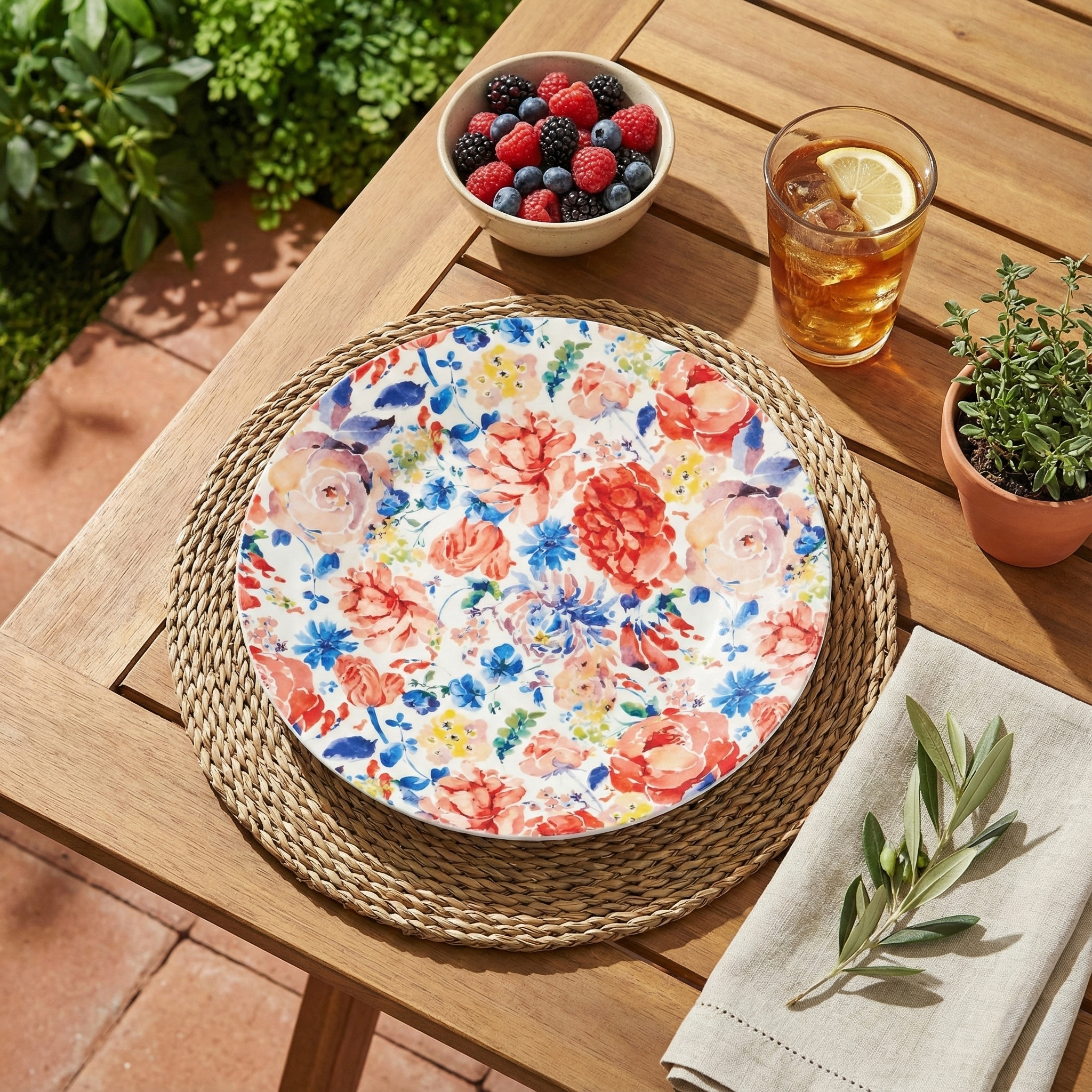 Colorful Allover Floral Dinner Plates, Set of 2