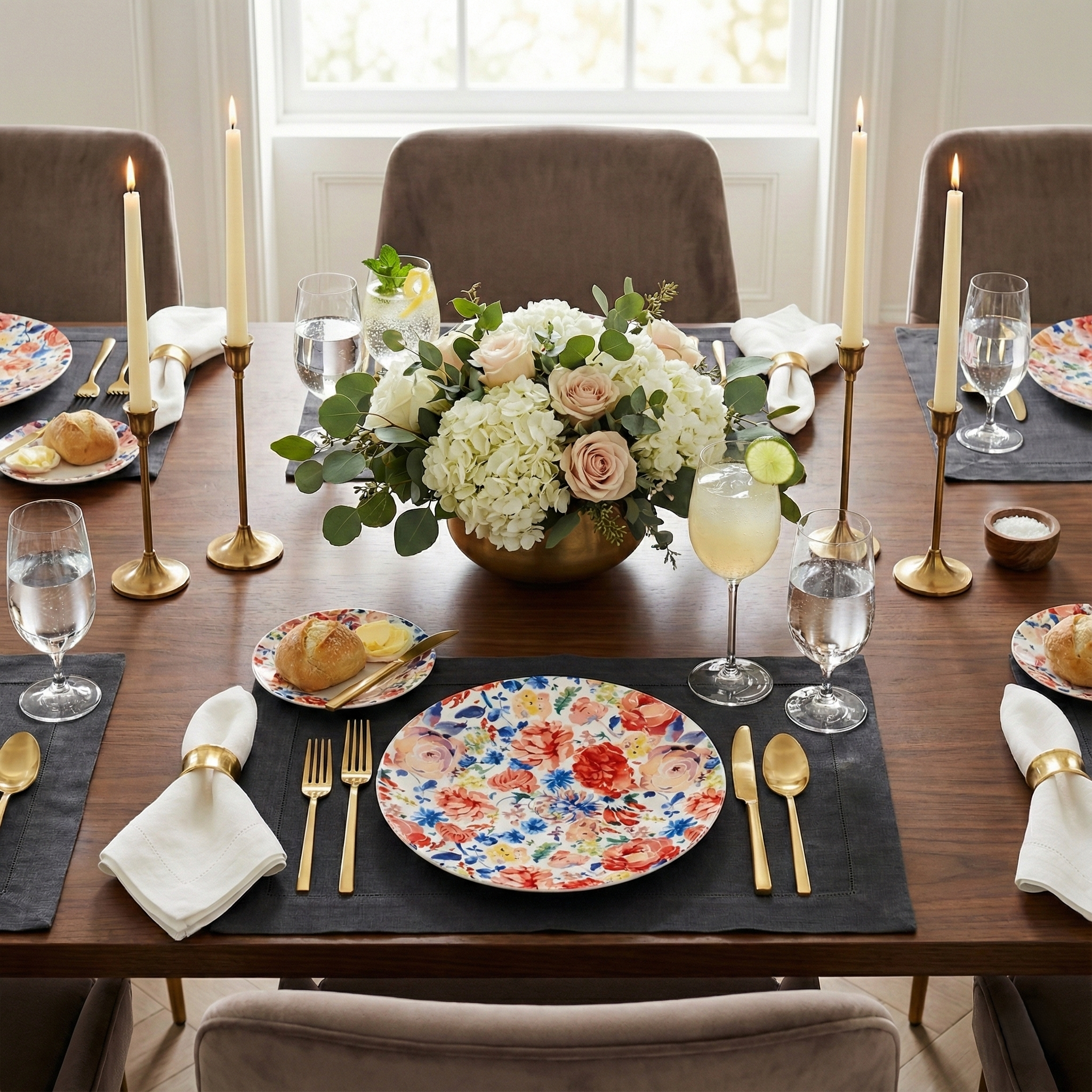 Colorful Allover Floral Dinner Plates, Set of 2