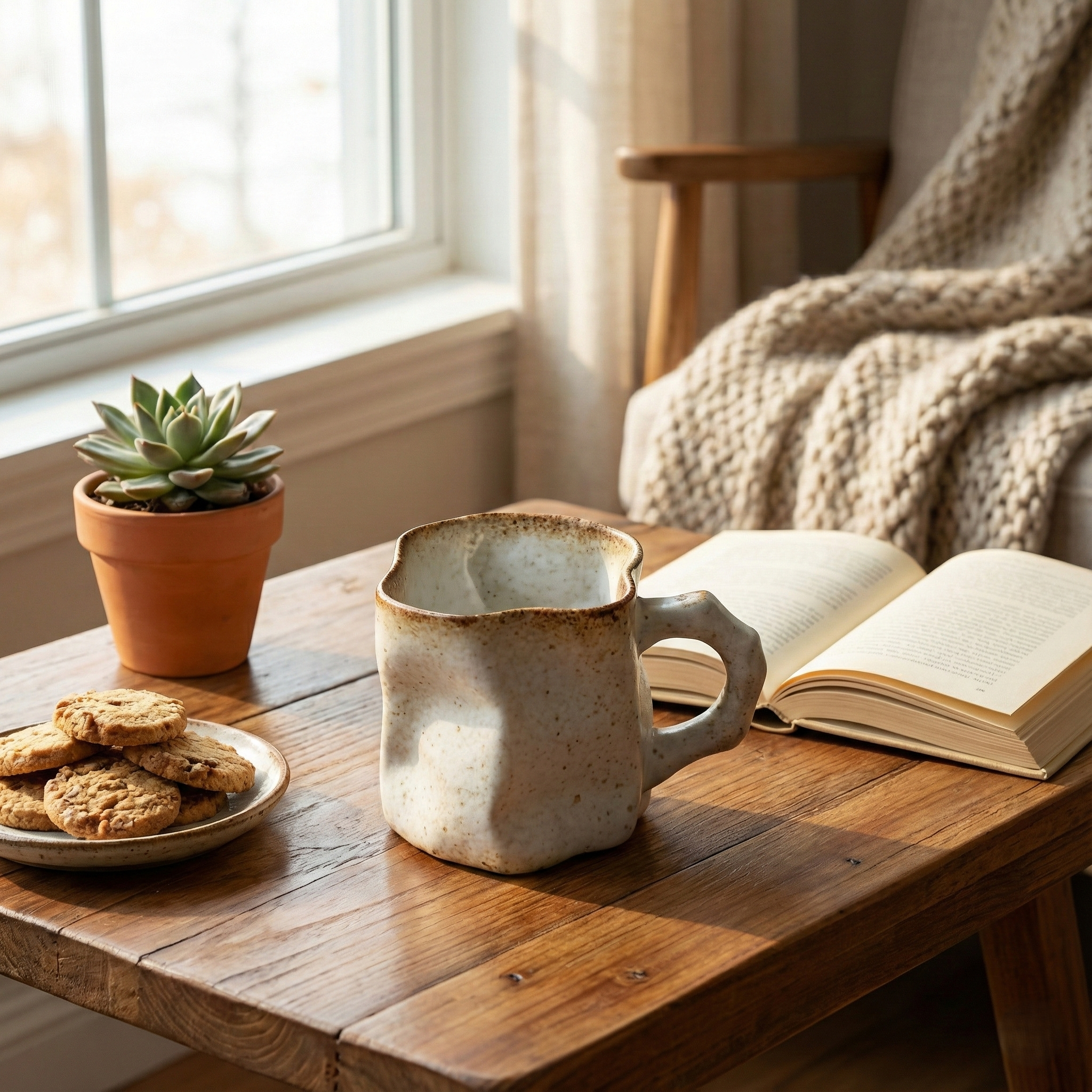 White Stone Organic Handle Ceramic Mug